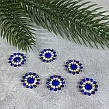 Пришивний декор у металевій оправі 14 мм- Квітка, Стрази-сині, арт 014946, 1 шт, Синій, фото 2