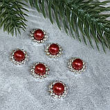 Пришивний декор у металевій оправі 12 мм- Перлинка, колір- червоний (основа срібло), шт, Червоний, фото 2