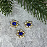 Пластиковий декор Квіточка, 10 мм, колір страз - синій (основа золото), поштучно, Синій, фото 2