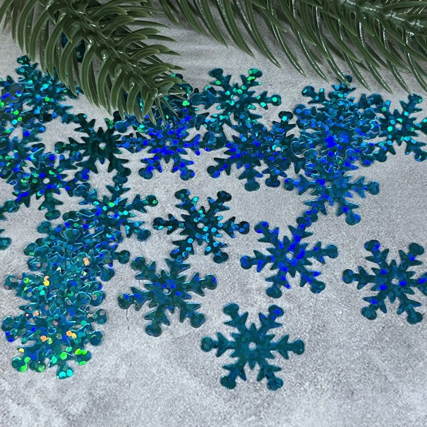 Паєтка - Сніжинка 20 мм, колір блакитний (голограма), упаковка 20 гр ~ 370 шт, Блакитний, фото 1