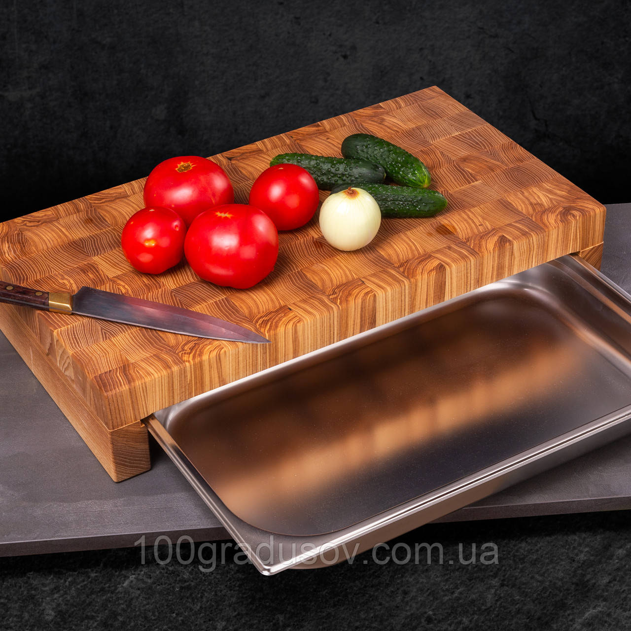 Кухонна торцева обробна дошка з гастроємкістю з Ясена PAV-Wood 32х60х11,5 см класика