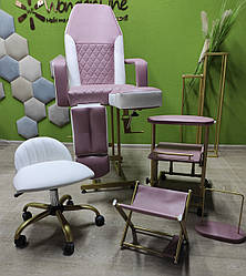 Комплект педикюрний 5-в-1 меблі педикюра GOLD в салон краси: педикюрне крісло кушетка набором для майстра