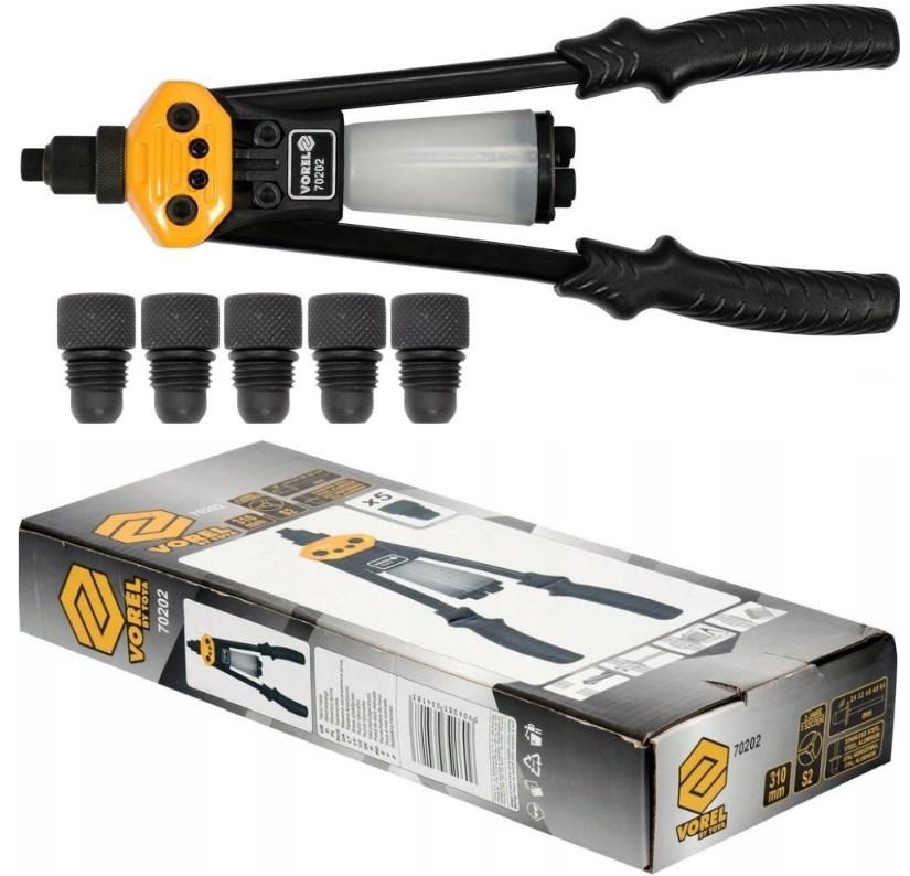 Витяжний Клепальник Дворучний 310 мм Для Заклепок Ø 2.4, 3.2, 4, 4.8, 6.4 мм VOREL (70202), фото 1