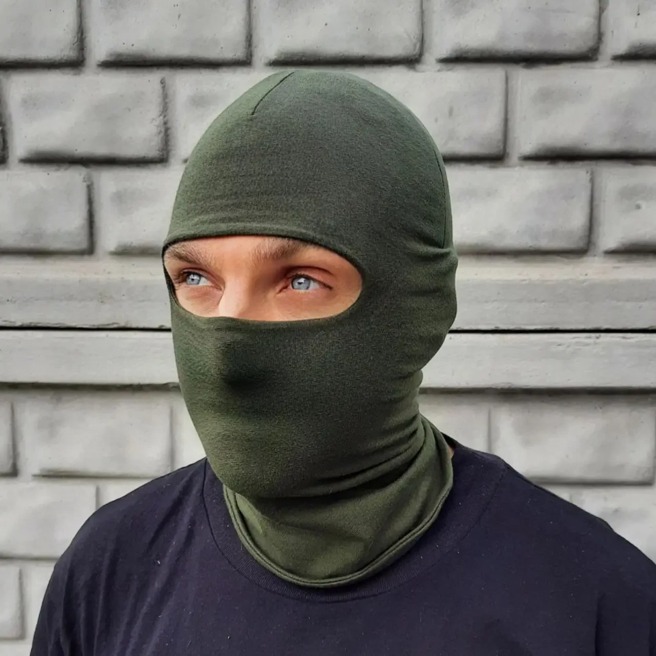 Балаклава подвійна №78, рібана з начосом ОЛИВА ЧОРНИЙ