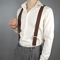 Підтяжки чоловічі гумка 35Y світло-коричневі регульовані на зажимах