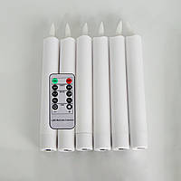Набор электронных LED свечей 6 шт с пультом управления, тонкие 2*16 см с имитацией пламени на батарейках