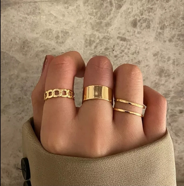 Набір із кілець біжутерія набір кілець золотисті 3 шт Fashion Jewelry універсальний розмір