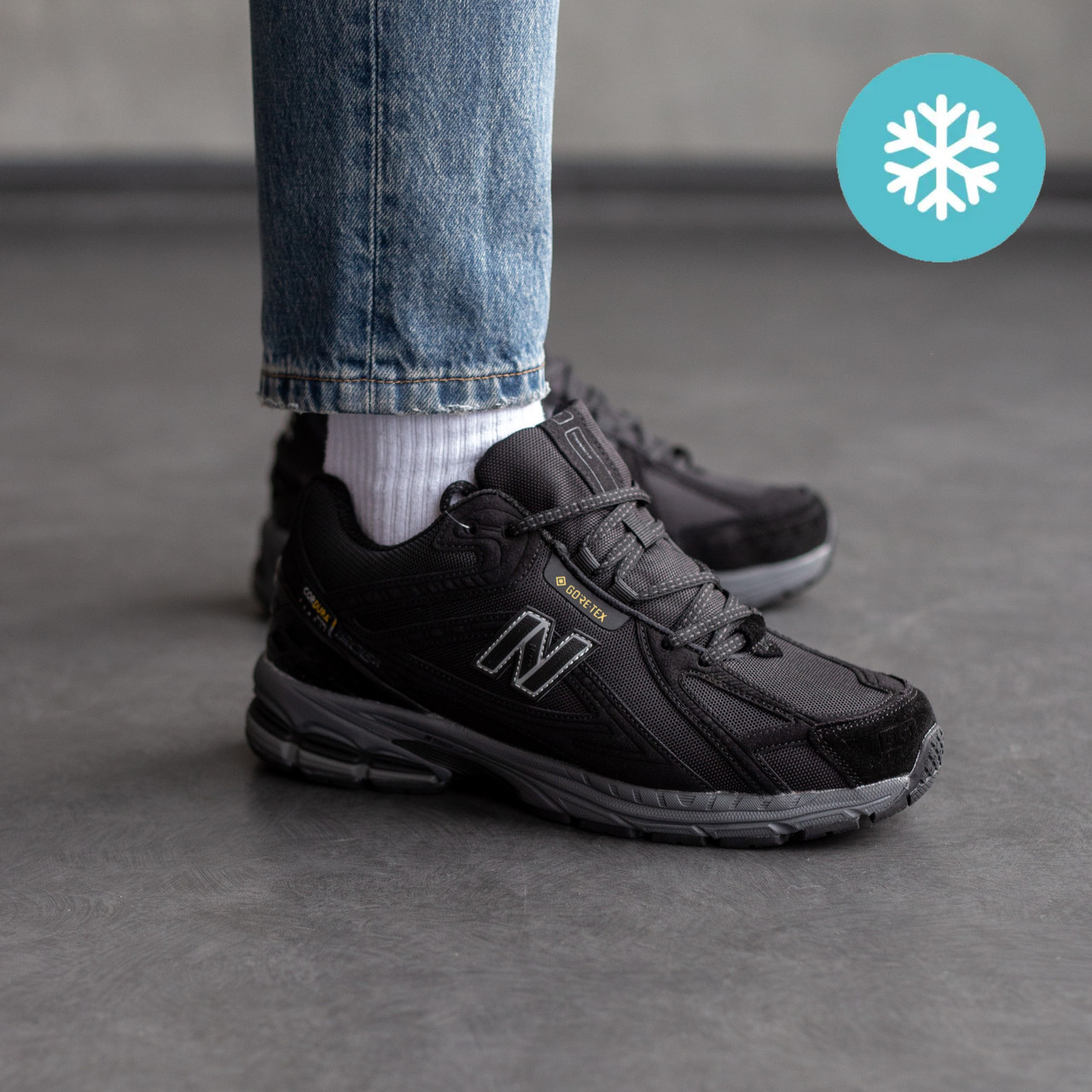 Зимові чоловічі кросівки New Balance 1906 Cordura з хутром теплі чорні. Живе фото, фото 1