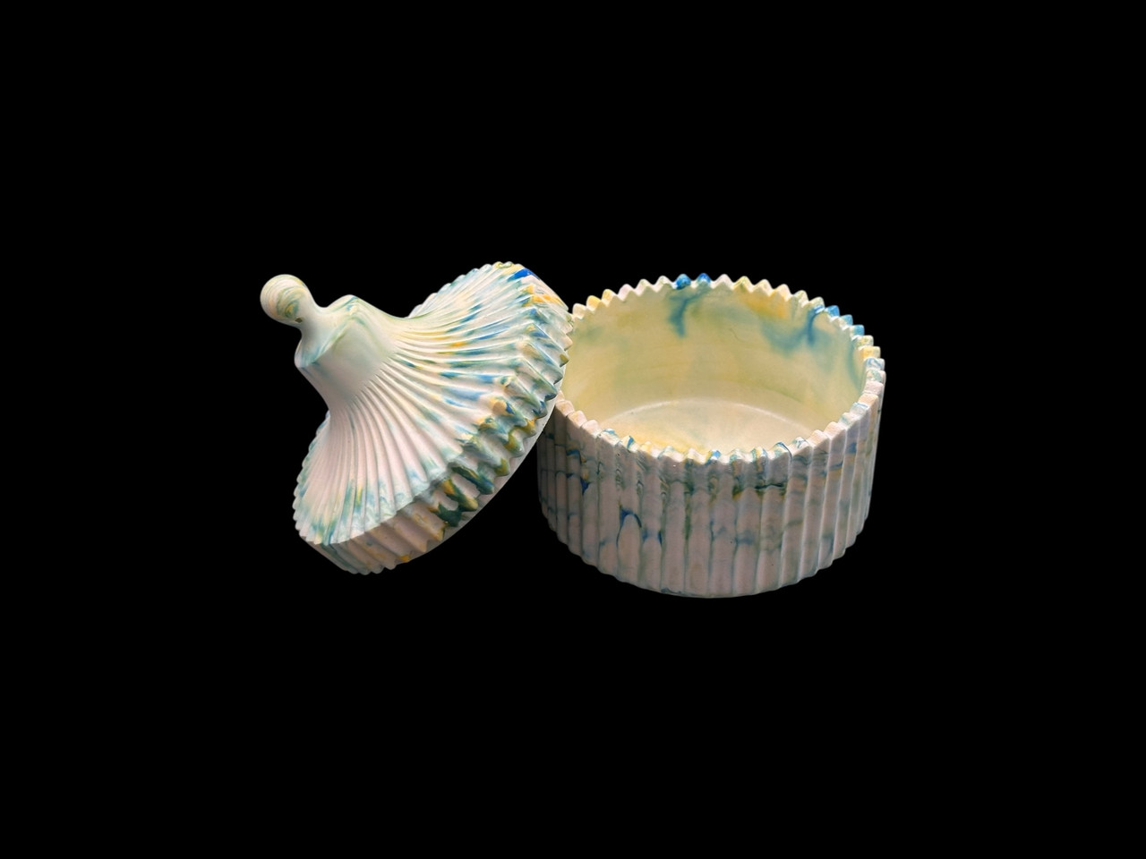 Гіпсове кашпо у формі скриньки синьо жовтий кольору 75х95мм 115мл, фото 1