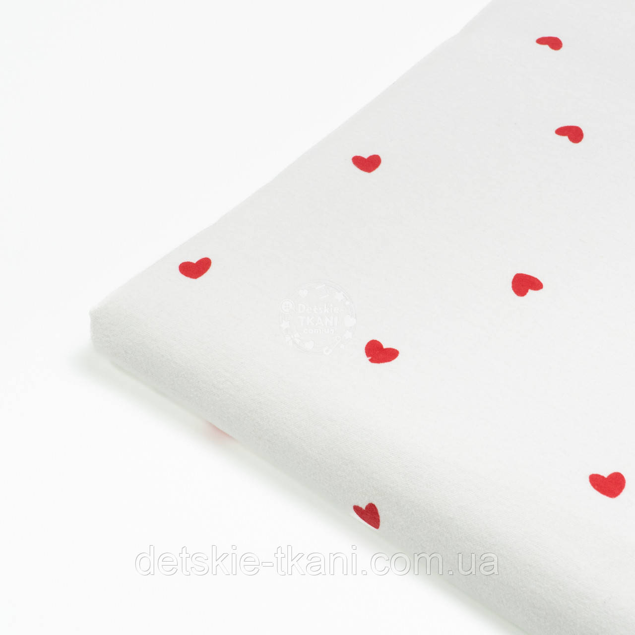 Клапоть фланелі "Червоні сердечка 14 мм на білому тлі", розмір 30*150 см, фото 1