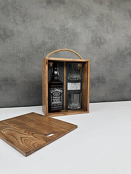 Набір для віскі у дерев’яній коробці з мотузковою ручкою
