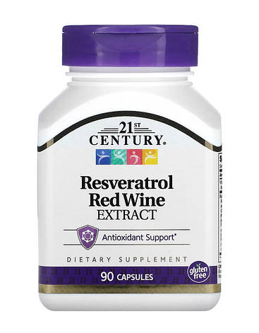 Екстракт Червоного вина Ресвератрол 21st Century Resveratrol 90 капс США, фото 1