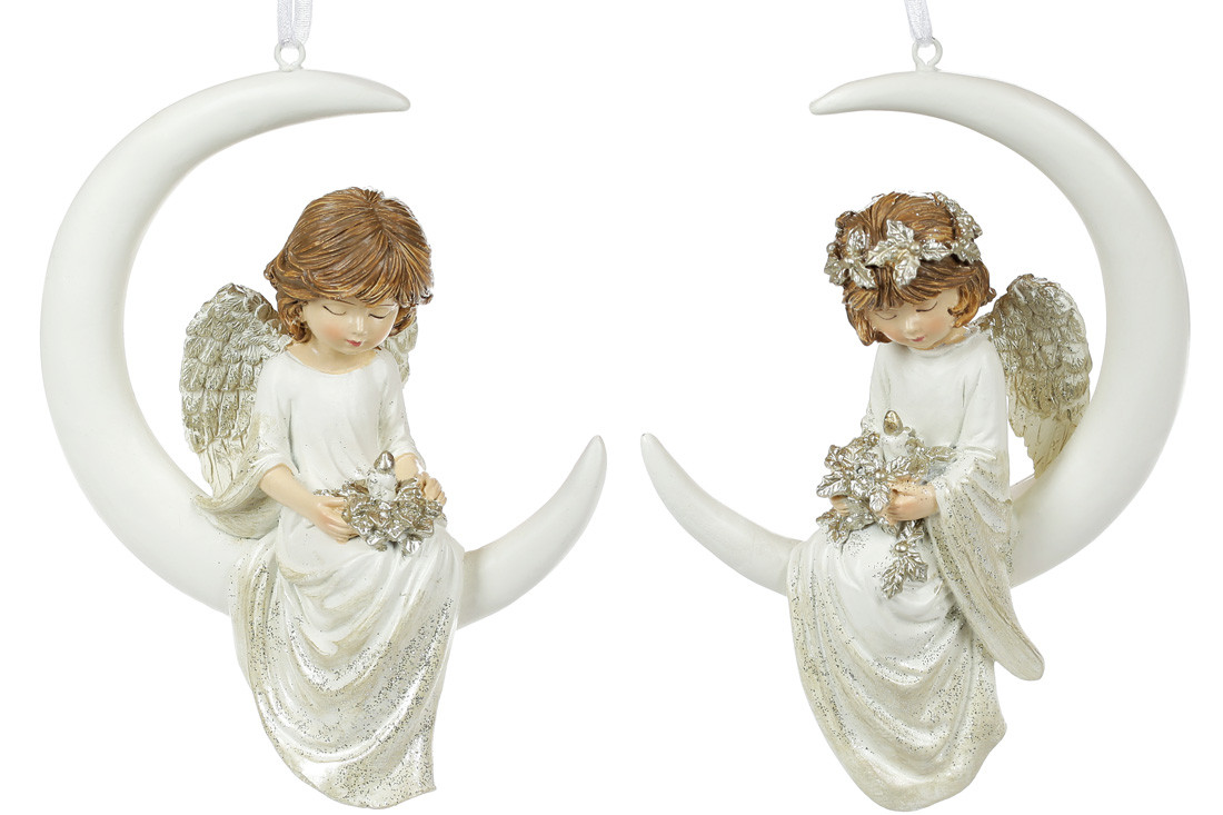 Декоративна підвіска Ангел на Місяці, 10.5*5*14.5 см, 2 дизайни,, полістоун, у пакованні 2 шт. ( 707-918)