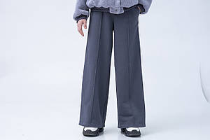 Штани палаццо дитячі на дівчинку з прострочками із тринитки сірого кольору р. 104-170