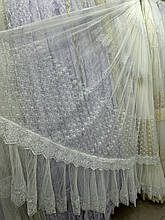 Тюль грек-сітка з вишивкою гофре №128-1111 білий оптом