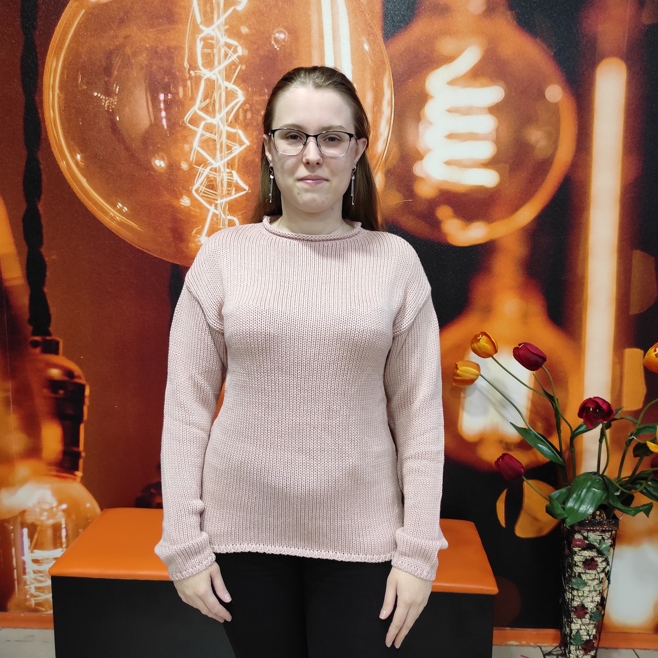 Светр жіночий мілка вязка виворітна спущений рукав 42/46 пудра, фото 1