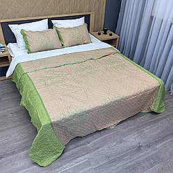 Покривало 220x220 (+-10см.) стьобане з наволочками Expo Trade ромб, бежевий з салатовим (85-162)