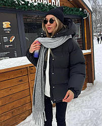 Жіноча стильна куртка пуховик стьобана легка зимова куртка тепла капюшон на кнопках синтепон 250