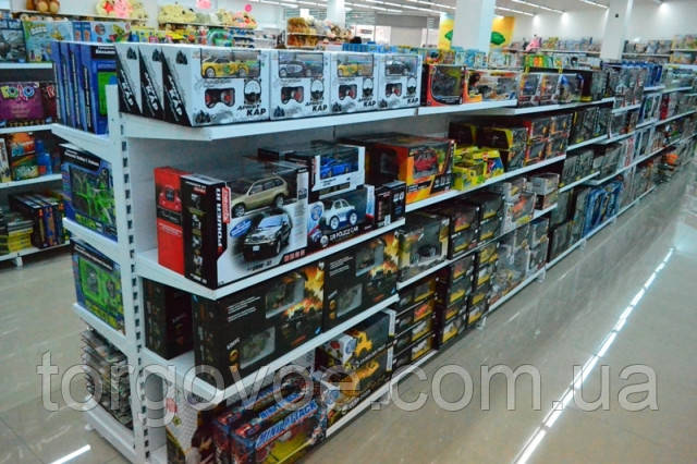 Стелажі острівні для дитячого магазину. Торгове обладнання в магазин дитячих товарів. Стелаж із полицями, фото 1