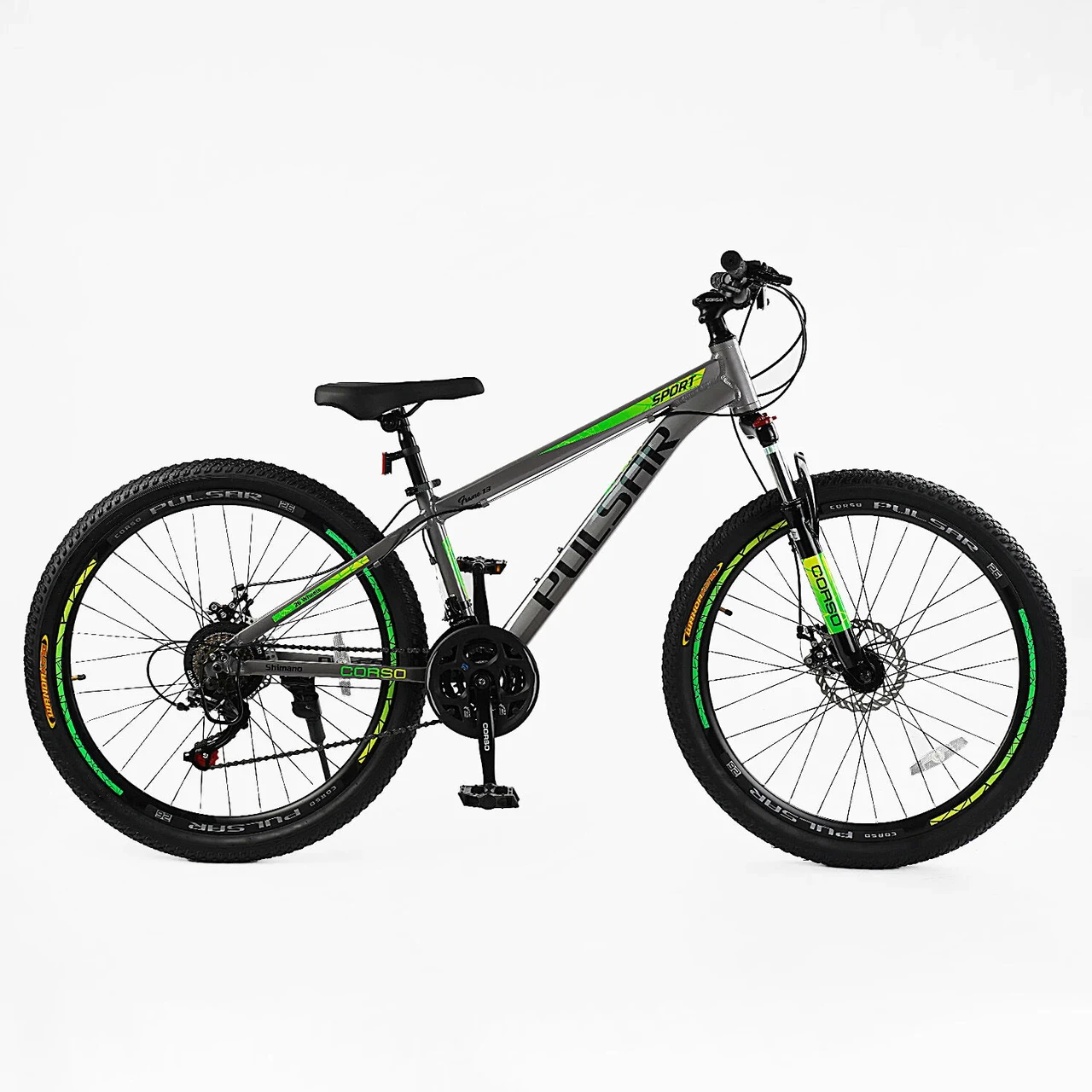 Велосипед спортивний гірський 26" Corso Pulsar PL-26031 сіро-зелений на зріст 130-145 см