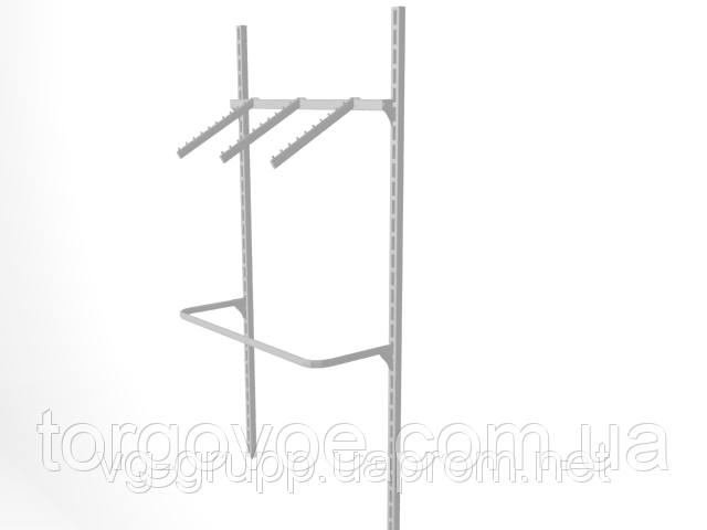 Стійка для магазину дитячого одягу. Економ пристінні рейки та похилі вішала, фото 1