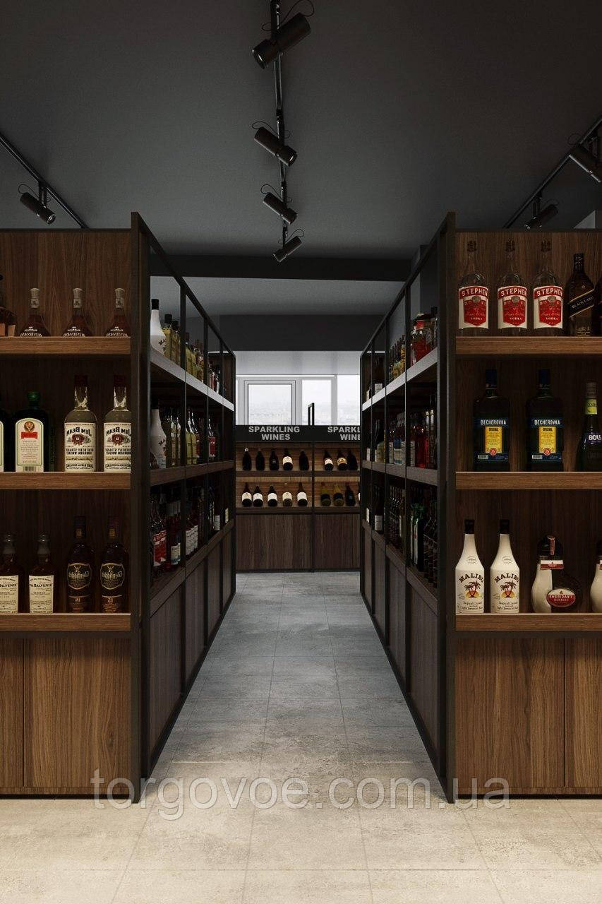 Стелаж торговий острівний для алкоголю. Стелажі двосторонні в алкомаркет, фото 1