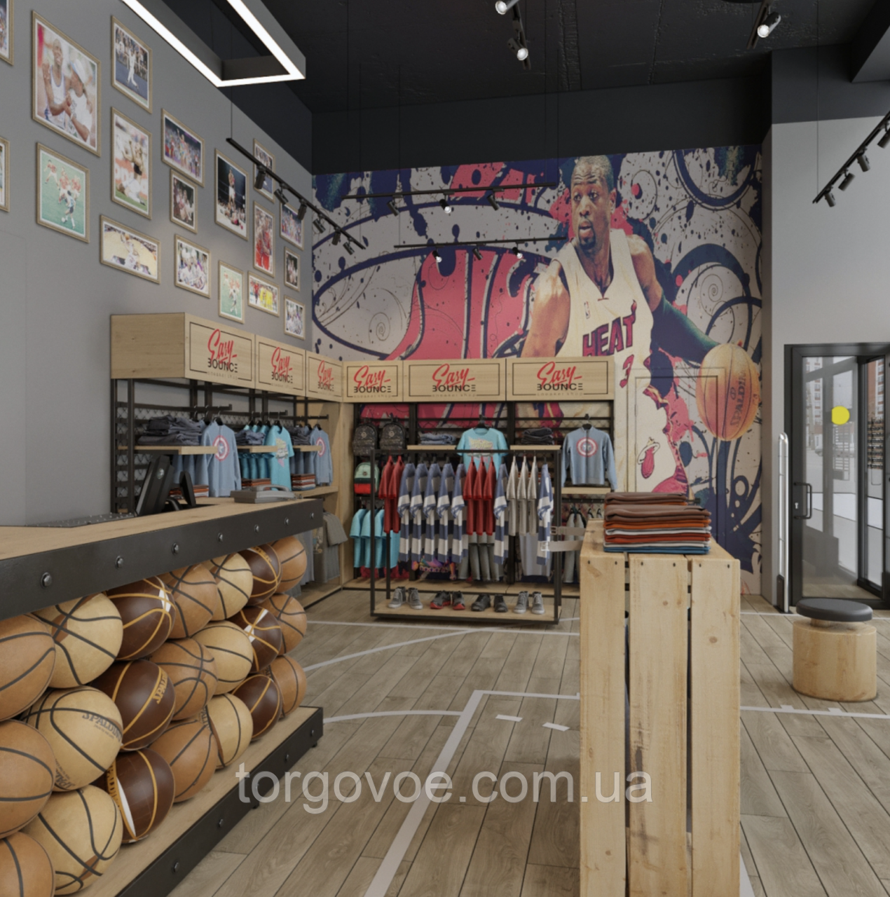 Торгові стелажі для магазину спортивноварів та активного відпочинку. Індивідуальні рішення для спортмаркету, фото 1