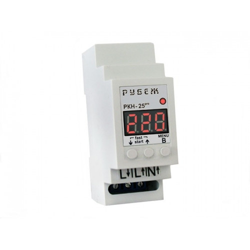 Реле контролю напруги "RUBEZH" РКН-25pro, 220 В, 5,5 кВт, 25А на DIN-рейку. Захист від перепадів, відсікач