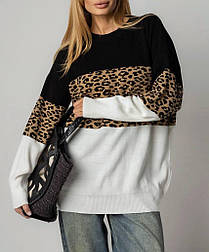 Триколірний светр туніка оверсайз у леопардовий принт 55043408