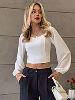 Приталена блуза з об'ємними рукавами та вирізом на грудях (р. 42-46) 31131086