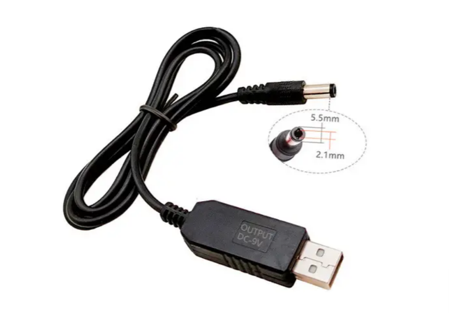 Кабель для роутера USB від павербанка 5-9В, 5.5х2.1 мм (1 м)