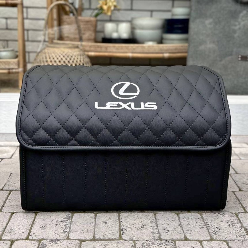 Преміум органайзер у багажник з вишивкою Lexus, чорний, 50 см