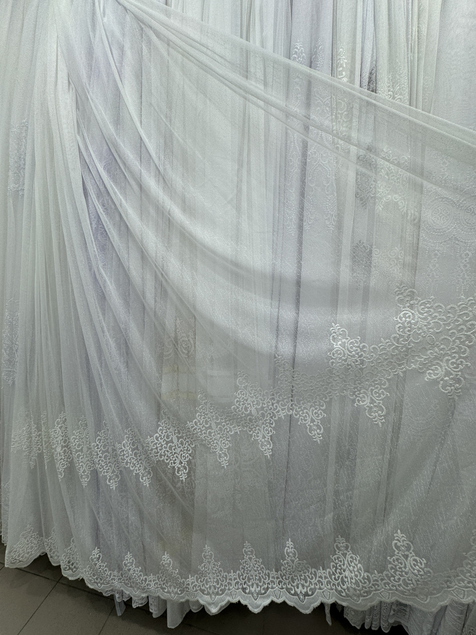 Тюль льон з вишивкою до вікна №2352 молочний на відріз