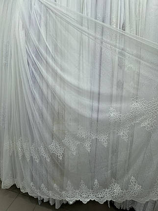 Тюль льон з вишивкою до вікна №2352 молочний на відріз, фото 1