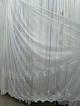 Тюль льон з вишивкою до вікна №2352 молочний оптом