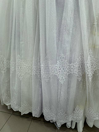 Тюль льон з вишивкою до вікна №2352 молочний на відріз, фото 2