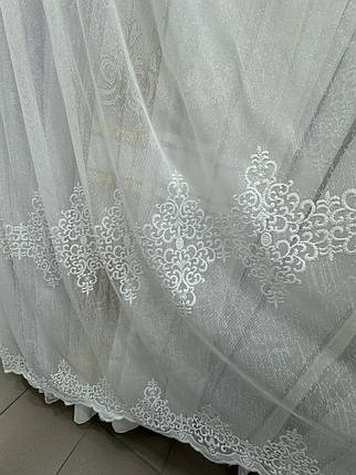 Тюль льон з вишивкою до вікна №2352 молочний на відріз, фото 3