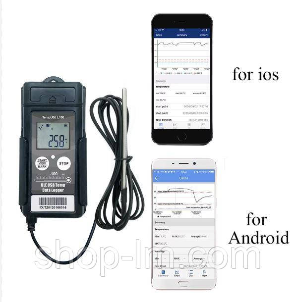 Реєстратор наднизьких температур TempU06 L100 (-100°C до + 80°C) Пам'ять 32000. PDF Bluetooth USB IP65