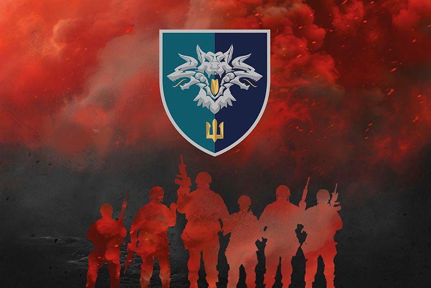 Прапор 38 ОБрМП ВМС України (лого 2) Воїни світла червоно-чорний