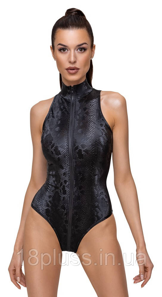 Чорне боді з зміїним принтом Cottelli Collection Party Body Snake XL
