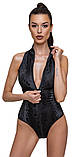 Чорне боді з зміїним принтом Cottelli Collection Party Body Snake XL, фото 3