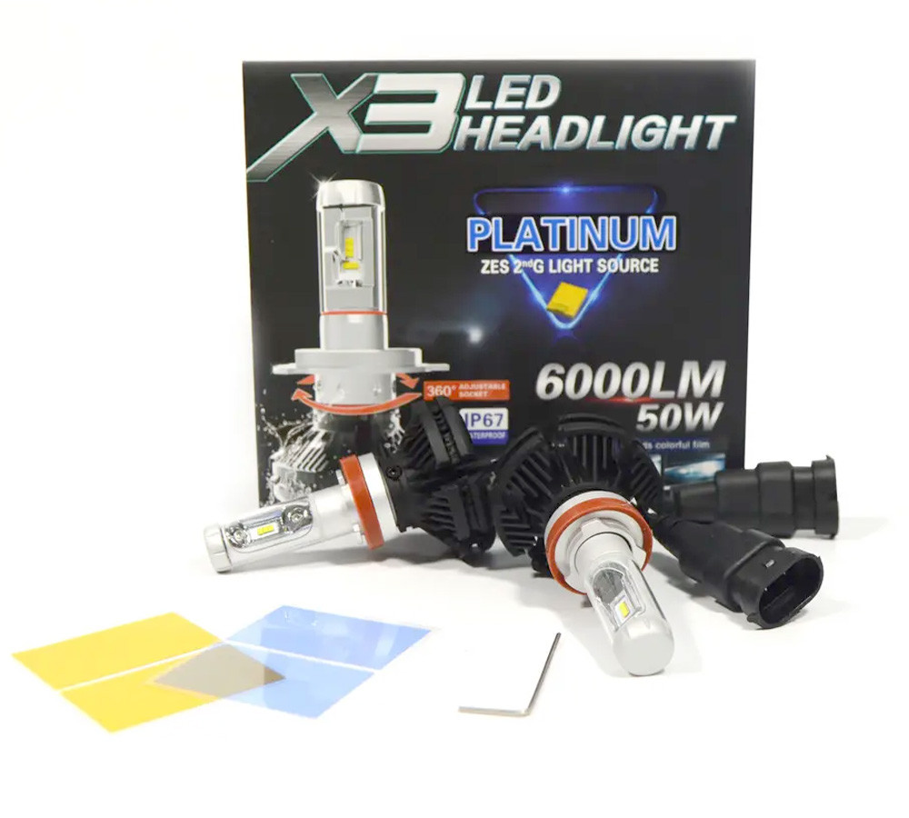 Світлодіодні LED лед лампи AllLight X3 цоколь H11 50W, світло 6000К з радіатором та світлофільтром