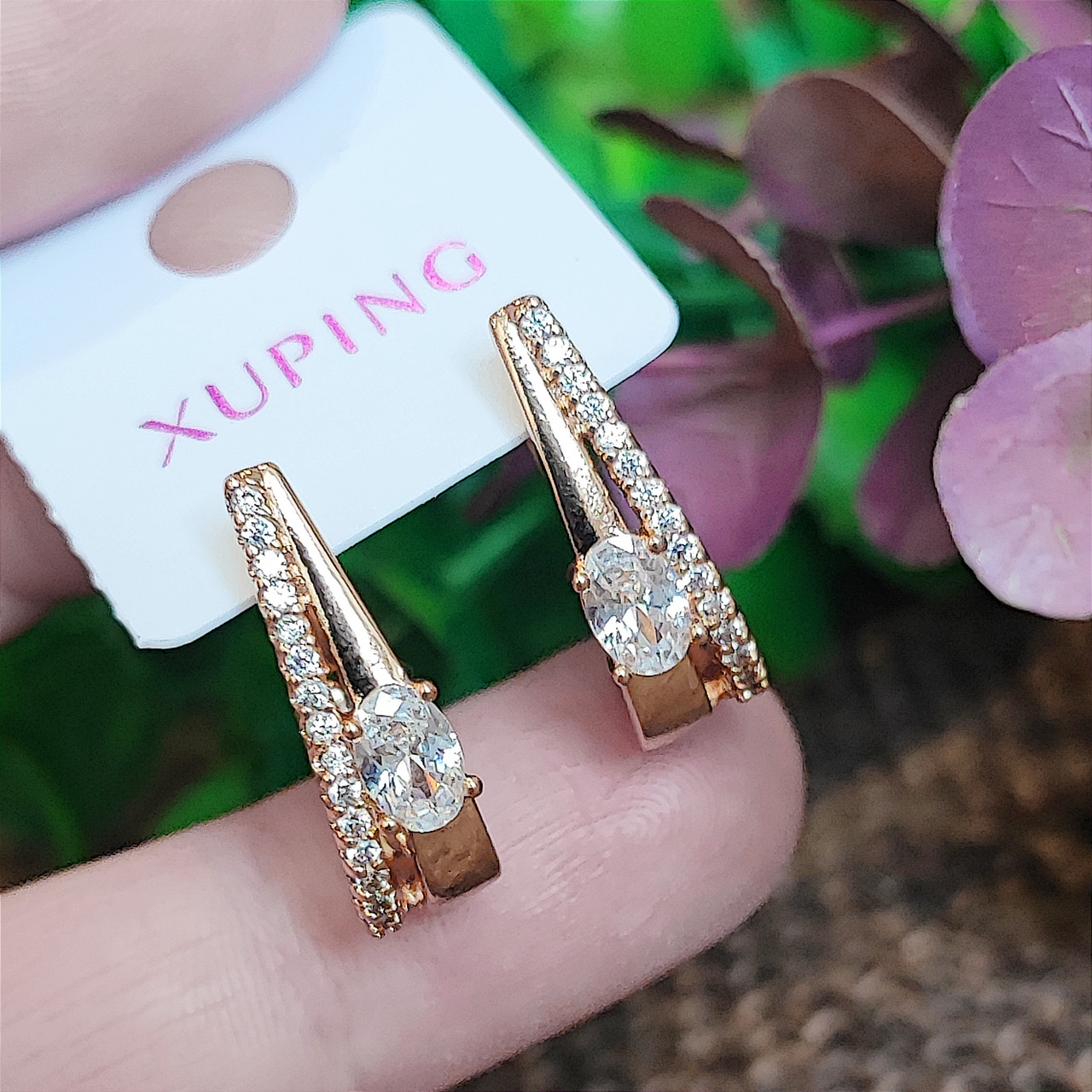 Сережки Xuping довжина 2см ширина 6мм медичне золото позолота 18К с1519