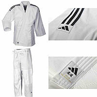 Кімоно для дзюдо адідас тренувальне біле з чорними смугами на плечах Adidas J350P підвищеної щільності