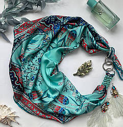 Дизайнерська хустка "Бірюзовий океан" від бренда My Scarf, прикрашена натуральним каменем бірюза