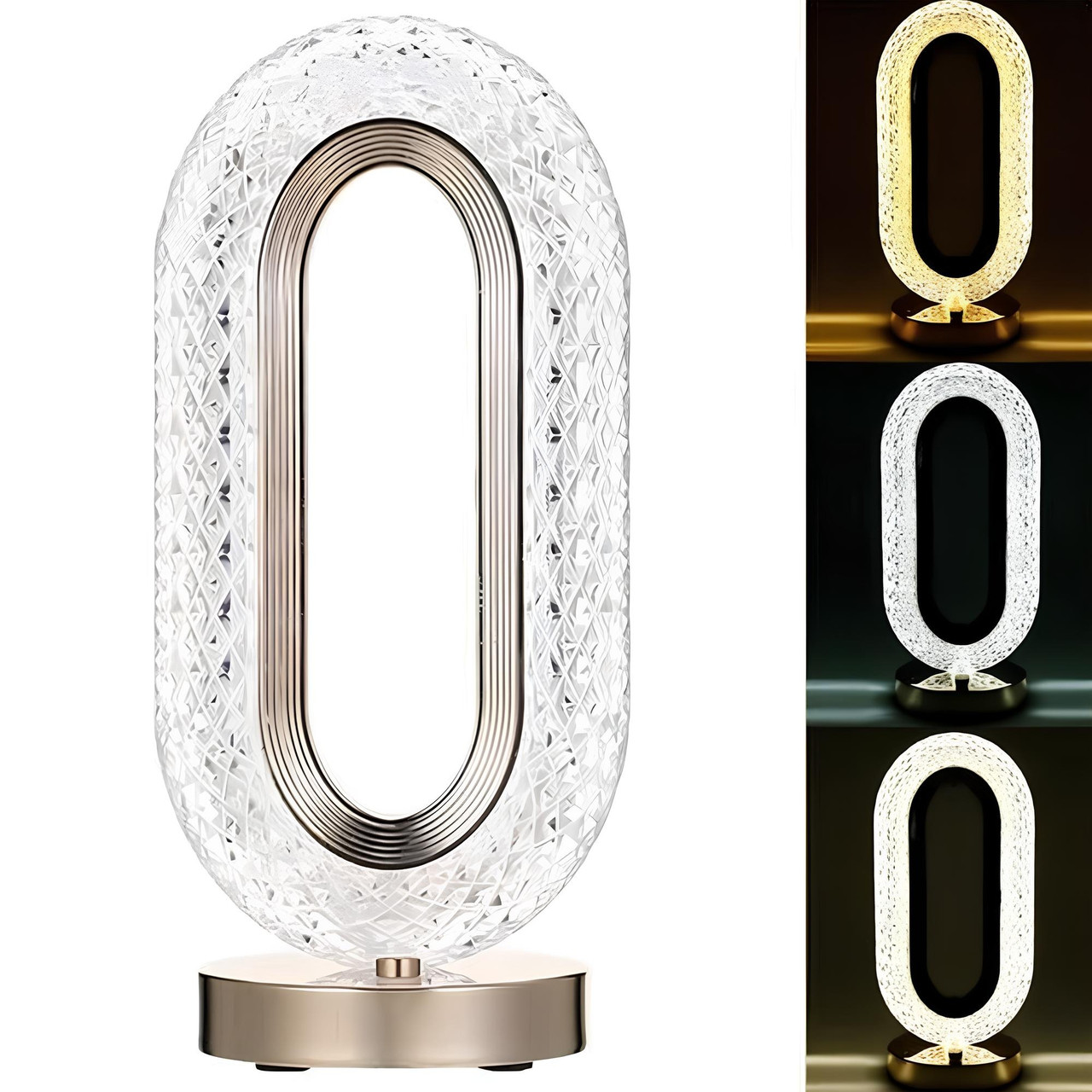 Настільна лампа-нічник 26х10,5см, з USB, CRYSTAL TABLE LAMP / Акумуляторний нічник кришталевий, фото 1