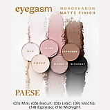 Компактні Тіні для повік Eyeshadows Eyegasm Paese 1,5g (09) mocha: matte, фото 6