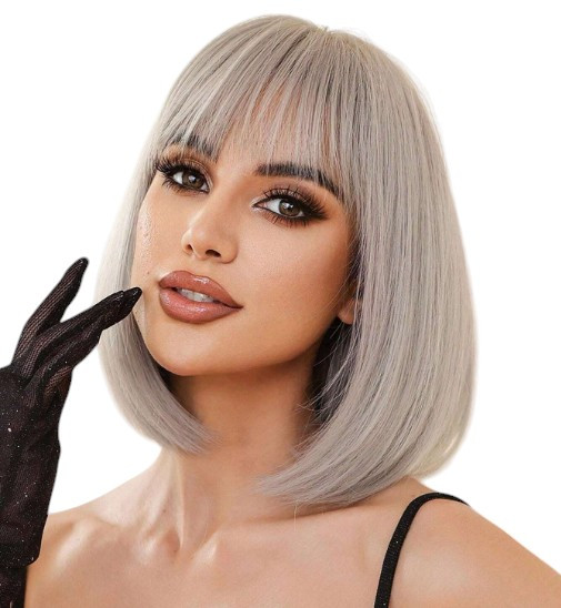 Перука пепельна каре, натуральне синтетичне волосся