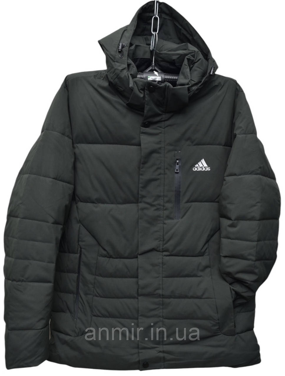 Куртка чоловіча зимова з капюшоном пряма стьобана ADIDAS батал 62-70, колір чорний