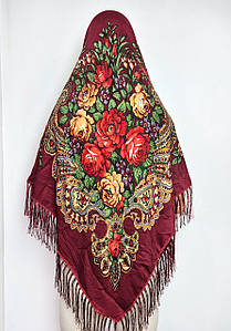 Хустка українська велика з квітами з бахромою Ганна троянди